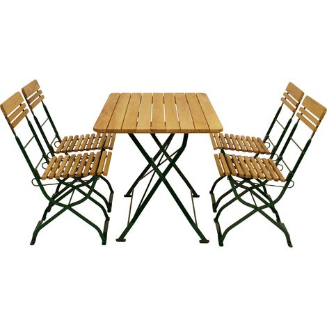 Biergarten - Garnitur MÜNCHEN 5-teilig (4x Stuhl, 1x Tisch 70x110cm eckig), Flachstahl grün + Robinie (1/5)