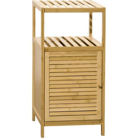 Meuble de rangement pour salle de bain en bambou 2 étagères et 1 placard avec porte 33 x 36,5 x 67 cm naturel (1/5)