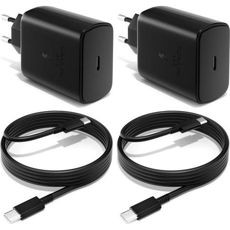2-Pack 45W Chargeur USB C Secteur Charge Rapide pour Samsung Galaxy S24/S23/S22/S21m Ultra/S20/S20+/Note ect avec 1M câble, Noir