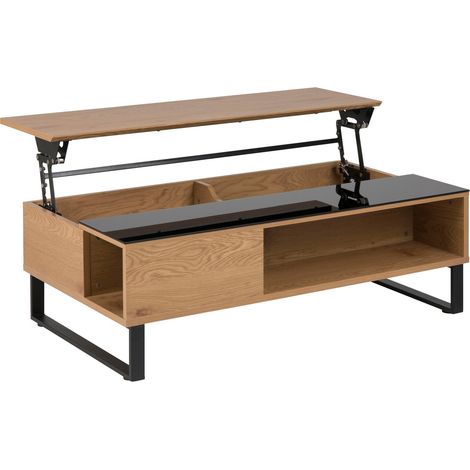 Mesa de centro convertible Norsica 219 , 35x60x110cm, Diámetro: 0, Vidrio templado, MDF, Angular