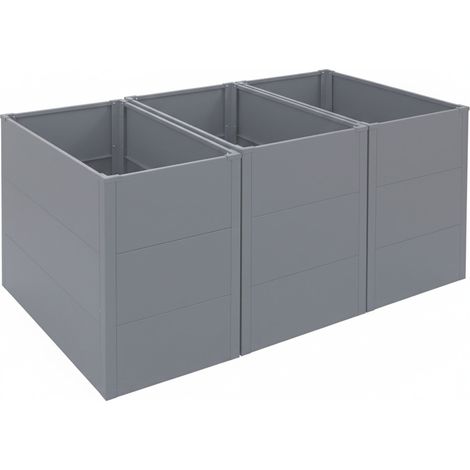 3er-Set Hochbeet HHG-460, Metallhochbeet Gemüse-/Pflanzbeet Blumenkasten Pflanzkübel Stahl 77x150x100cm grau