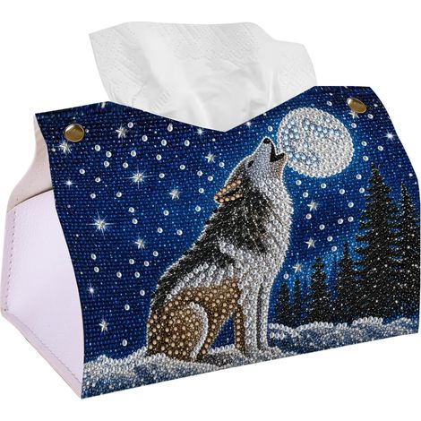 Wolf Diamonds Painting Taschentuchbox 7,48 x 5,12 Zoll Diamond Art Taschentuchbox 5D Diamond Art Taschentuchhülle für Küche, Restaurant, Bar, Büro, Partys (1/5)
