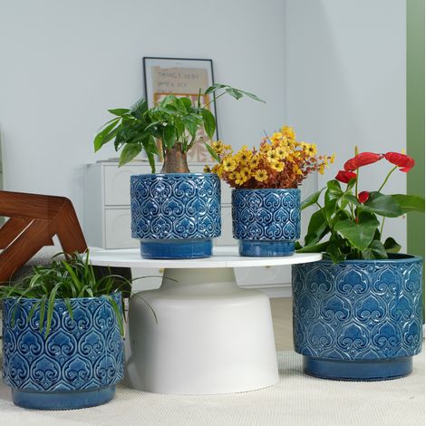 Maceta de cerámica azul Ø19 cm con drenaje OKMYHOME (1/5)