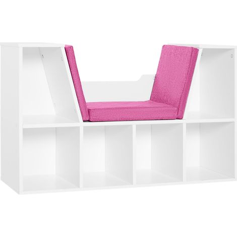 HOMCOM Bibliothèque banc 2 en 1 avec coussins de siège, étagère cube 6 compartiments ouverts et 2 niveaux, meuble de rangement pour salon, chambre à coucher, bureau, 102 x 30 x 61 cm, rose