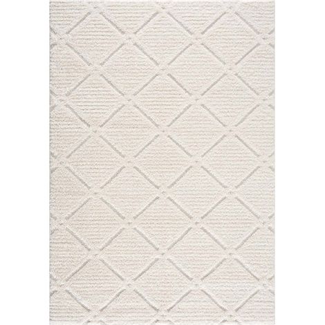 AMORE 01 - Tapis à poils longs et relief crème (140x200cm) (1/5)