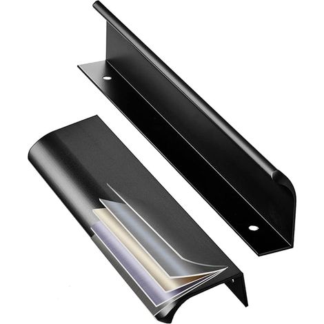 2 Pièces 128mm Poignee de Meuble Cuisine Dissimulées Poignées de Porte, Poignée Profil en Alliage d'aluminium, Poignées Intégrée Poignée Meuble Cuisine, Noir (1/5)
