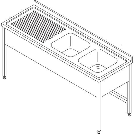 Table Lave-Vaisselle - 150 x 70 cm - avec 2 Éviers et Dosseret - Maxima