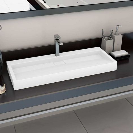 vidaXL Lavabo 120x46x11 cm Fonte minérale/marbre Blanc (1/5)