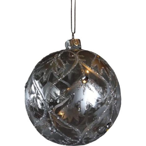Sfera di vetro trasparente con decorazioni argentate e pezzi di vetro (1/2)
