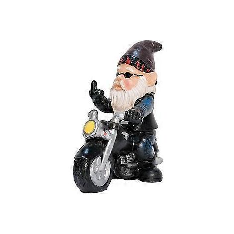 Einzigartige Biker-Gnome-Figur, exklusiv designte, wetterfeste Harzstatue für den Innen- und Außenbereich auf Terrassen, Treppen und in der Gartengestaltung.