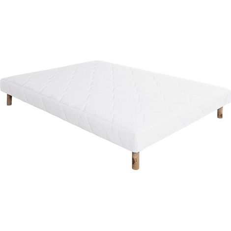 Sommier à lattes avec pieds ALICA, tapissier en bois massif coloris blanc - largeur 140 x longueur 190 cm
