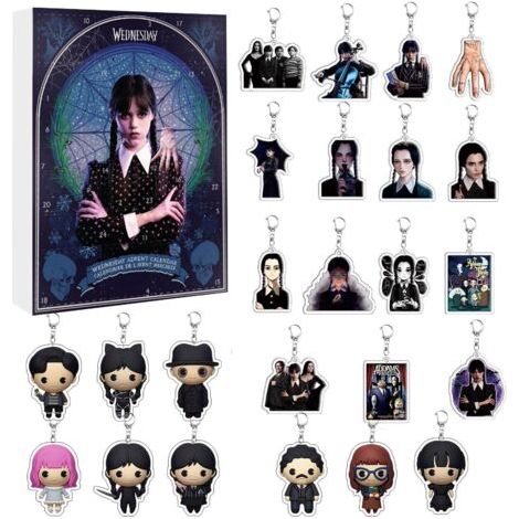 Compatible avec le calendrier de l'Avent Wednesday Adams 2025 Boîte aveugle des fêtes À offrir aux enfants Clé Ornement porte-clés (1/5)