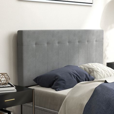 Tête de lit à hauteur réglable en 3 positions pour chambre 140x10x106/116/126 cm Gris avec pieds métalliques Aspect velours (1/5)