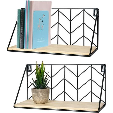 Lot de 2 étagères flottantes murales en bois design flèche, rangement pour chambre, salon, cuisine et bureau (1/5)