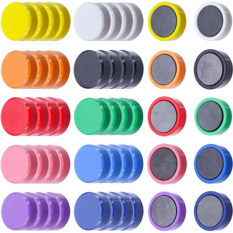 Lot de 50 aimants colorés, puissants et décoratifs pour frigo, tableau, photos, école, bureau, casiers (10 couleurs). (1/5)