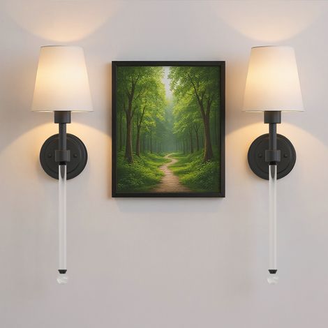 Wandlampe mit Fernbedienung Kegelförmiger Stoffschirm Mattschwarz 2er Pack mit Aufladebirne (1/5)