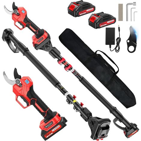 Sécateur Électrique Sans Fil avec Perche 2,5 m, 50MM Secateur Telescopique Electrique 2-en-1, 2x 2000 mAh Sécateur à Batterie, 3 Réglages Secateur Electrique pour Jardinage, Ferme, Arbres fruitiers (1/5)