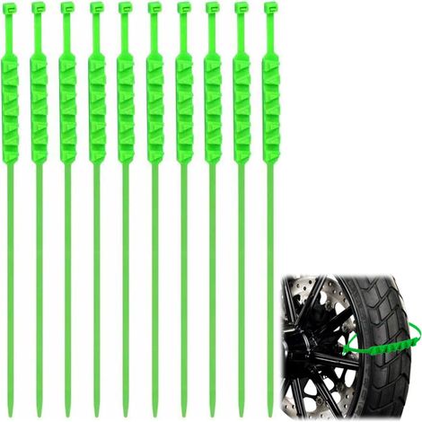Set mit 10 Schneeketten für Motorradreifen, Schneeketten, Kabelbinder für Winterreifen, Winterreifenklemmen, wiederverwendbar, verstellbar und schneesicher (grün)