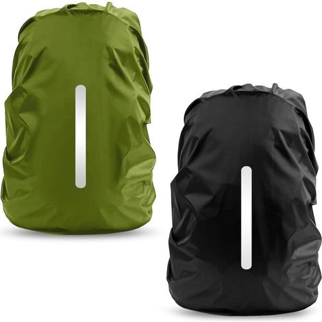 Housse imperméable pour sac à dos, housse réfléchissante anti-poussière pour le vélo, la randonnée, le camping et les voyages - Lot de 2, noir/motif militaire, taille moyenne (26-40 L) (1/5)