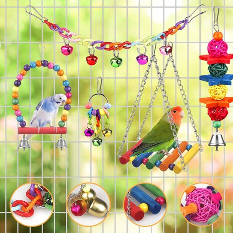 Giocattoli per uccelli con scala colorata, amaca, gabbia, trespolo e accessori da masticare sospesi per pappagalli, parrocchetti, calopsitte, inseparabili (1/4)