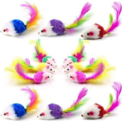 Jouet pour Chat - 12 Pièces - 5 Couleurs - Fausse Fourrure - Plumes Colorées (1/4)