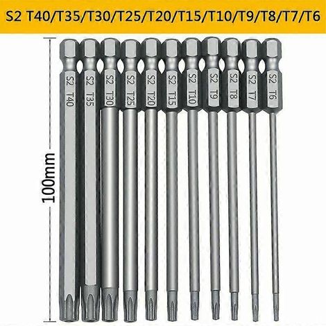 11 embouts de tournevis Torx S2 1/4" de 100 mm, foret à queue hexagonale de précision (1/5)