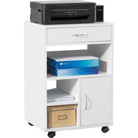 SoBuy Tavolo stampante con cassetto e porta Carrello Tavolino da salotto Comodino Piccolo Comodino Bianco Comodini L50XP40xA75 cm FBT106-W (1/5)