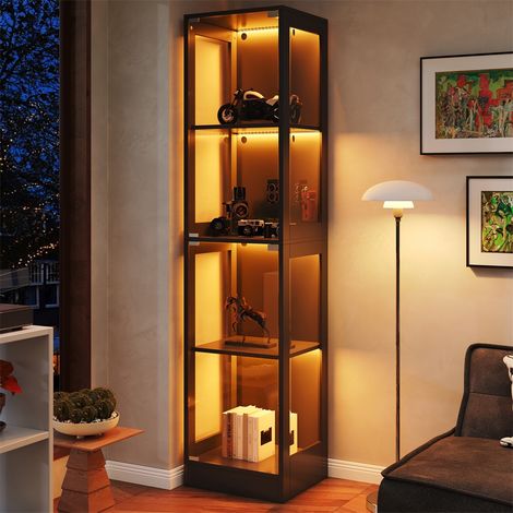 Vitrine Colonne LED 40x35x170cm - Porte Unique Verre Trempé 4 Niveaux Éclairage App Portes Push-to-Open - Noir Élégant (1/5)