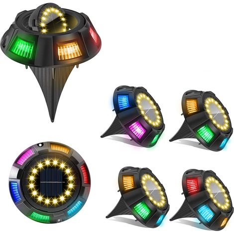 Juego de 4 luces solares, LED que cambian de color, panel giratorio, impermeables, para jardín, entrada de vehículos, patio. (1/5)