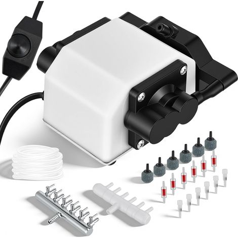 25W Pompe à Air Aquarium avec 6 Sorties, Pompe à Air Bassin Silencieuse Jusqu‘à 3300L/H, Aérateur de Bassin Réglable pour Grand Aquarium, Bassin de Jardin & Hydroculture, Pompe à Oxygène Puissante (1/5)