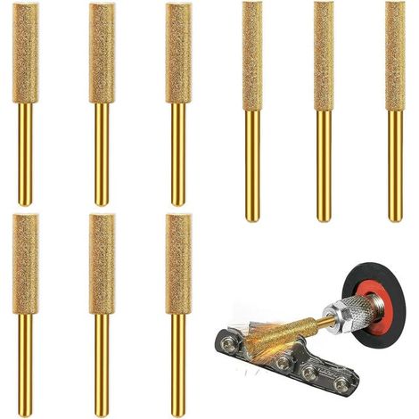 Juego de afiladores de cadena para motosierra de diamante de 9 piezas, piedras de afilar, disponible en 3 tamaños: 4,0, 4,8 y 5,5 mm. (1/5)
