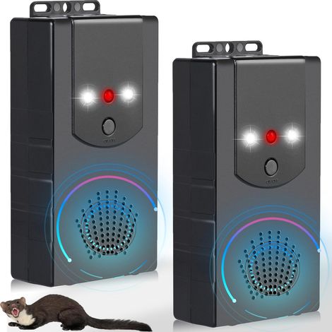 Confezione da 2 repellenti per martore per auto con ultrasuoni e flash, collegamento alla batteria dell'auto da 12 V, alimentazione a batteria o USB, efficace repellente per martore per