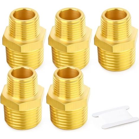 CYRILL – Raccordo per tubo in ottone da 5 pezzi, adattatore riduttore, nipplo 1/4 pollici BSP x 3/8 pollici BSP (1/5)