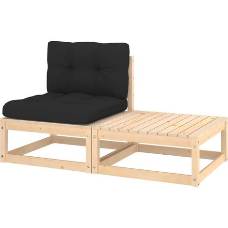 Salon de jardin 2 pcs,Mobilier de terrasse,Table et Chaise pour Relax avec coussins Bois de pin massif -YZ225379 (1/5)