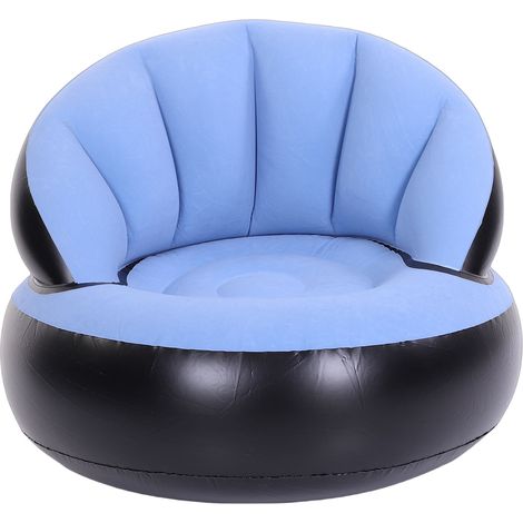 Canapé Gonflable PVC Flocké Ergonomique avec Dossier Confortable Portable Étanche pour Intérieur Extérieur Bleu Ciel (1/5)