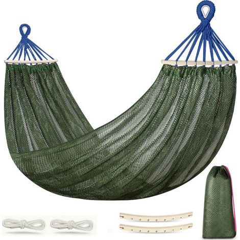 Hamac d'extérieur 190 x 130cm, balançoire de terrasse, respirant, avec lattes en bois, capacité de charge 250kg, avec sac de rangement(vert militaire) (1/4)