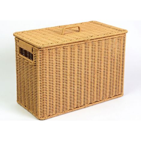 Coffre de rangement etroit avec couvercle, aspect rotin – boite d (1/5)