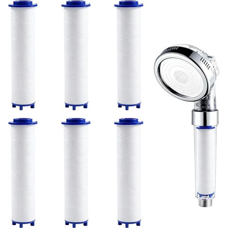 Filtre Douche Anti-Calcaire et Chlore, 6 Cartouches Recharge Coton PP, Embout Filtrant 11.5x2 cm pour Sédiment et Rouille, Compatible avec Pommeau Douche Haute Pression (1/5)