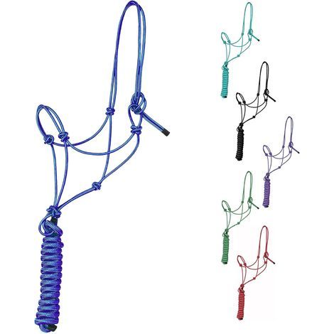 Pferdehalfter, Polyesterseil mit 4 Knoten, 3 m Führstrick, Königsblau, Reiten (1/5)