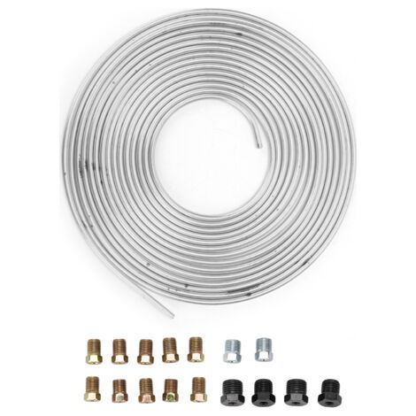 Tuyau de frein de 7,62 m (25 pi) en cuivre nickelé, diamètre extérieur 4,76 mm (3/16 po), avec raccords pour système de freinage hydraulique et d'alimentation (argenté). (1/5)