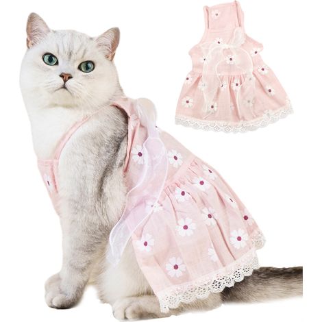 1 robe pour chien et chat, motif fleuri, en coton, rose, taille S/M/L, vêtement d'été respirant et confortable, pour fêtes ou usage quotidien (1/5)