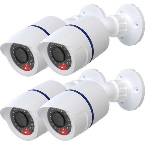 Caméra dôme factice factice simulée de sécurité CCTV intérieur extérieur avec une lumière LED, autocollant d'avertissement d'alerte de sécurité, 4 paquets, blanc (1/5)