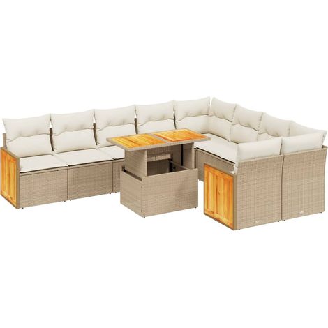 Maison Exclusive - Set Divano da Giardino 10 pz con Cuscini Beige in Polyrattan (1/3)