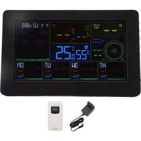 Station Météo, ABS Automatique sans Fil Intérieur Extérieur Thermomètre Affichage Couleur Réveil Numérique avec Station de Prévision WIFI avec Rétroéclairage Réglable pour la(EU PLUG) (1/3)