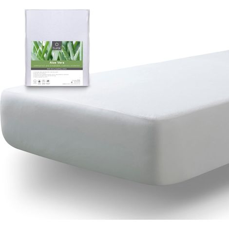Tural Alèse Imperméable pour Matelas Aloe Vera Drap Housse Ajustable Bouclette Coton Blanc 70x140 cm (1/5)