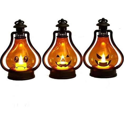 Lot de lanternes lumineuses LED citrouille d'Halloween pour décorations d'intérieur et d'extérieur, jardin, pelouse, fête (A) (1/5)
