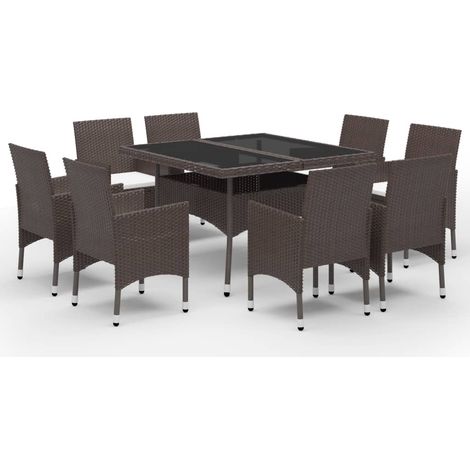 Ensemble à manger de jardin 9pcs Mobilier de jardin Résine tressée et verre Marron (1/5)