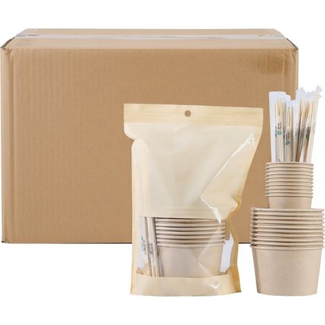 Set jetable papier : bols, baguettes et gobelets, carton de 30 paquets
