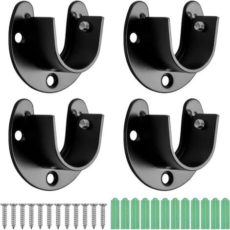 Tringle à rideaux en forme de U en quatre parties, support d'embout de tringle à rideaux de 25 mm, support de tringle à vêtements en acier inoxydable (1/4)