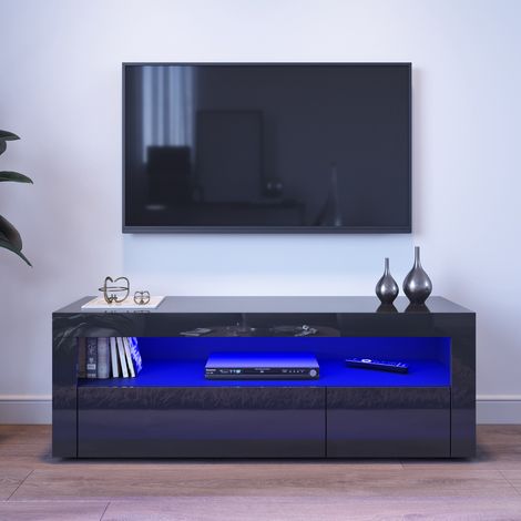 ELEGANT TV Stand TV Unit Modern LED Entertainment Center High Gloss with Storage 1200mm Black TV Cabinet